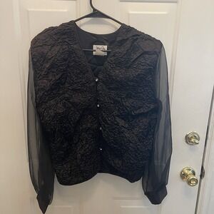 Jeffery and Dara Evenings by Tom Barra Black Blouse Size 12 Sheer Sleeve Holiday